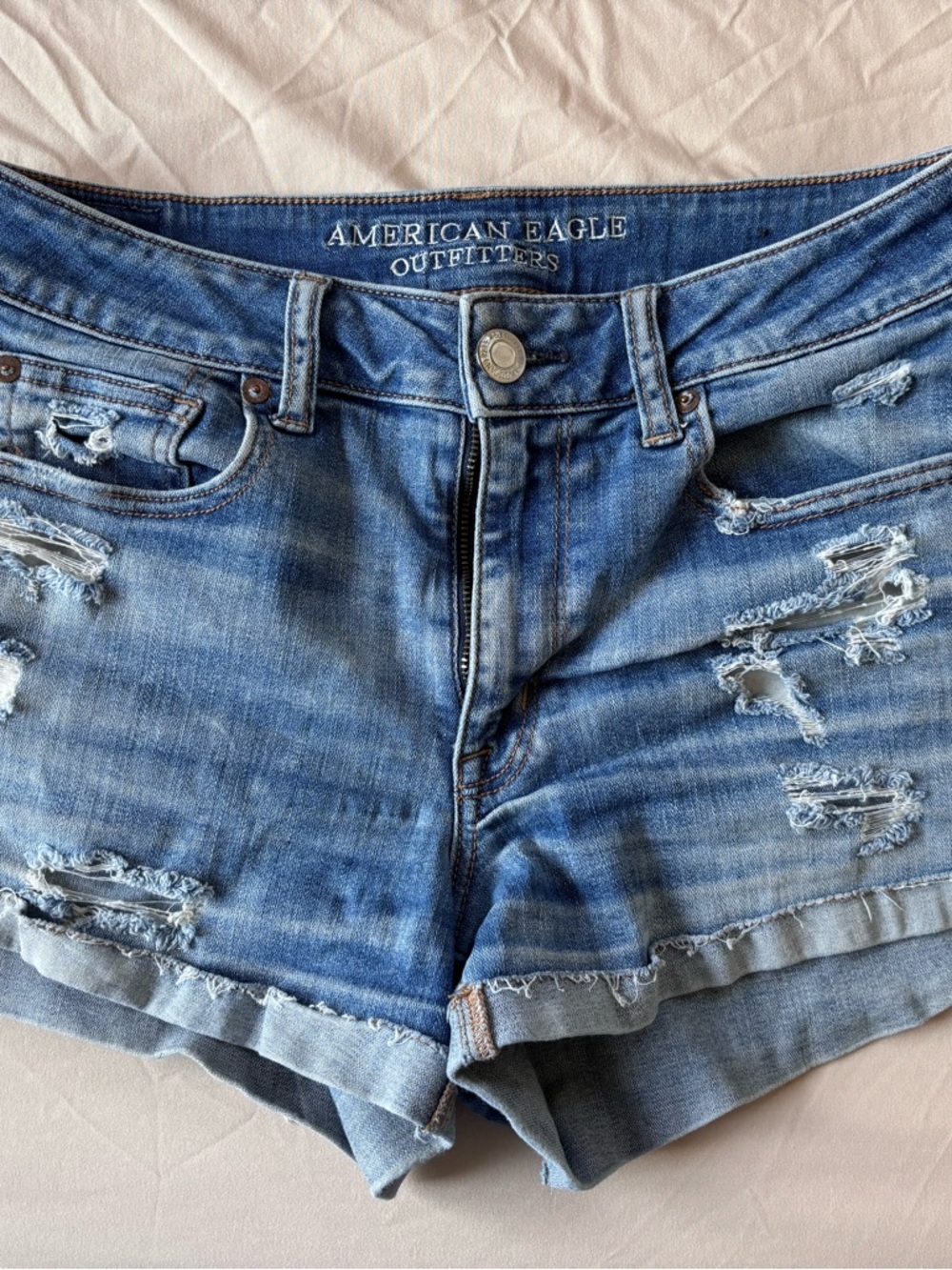 American Eagle Outfitters Light Blue Distressed Denim Jean Shorts